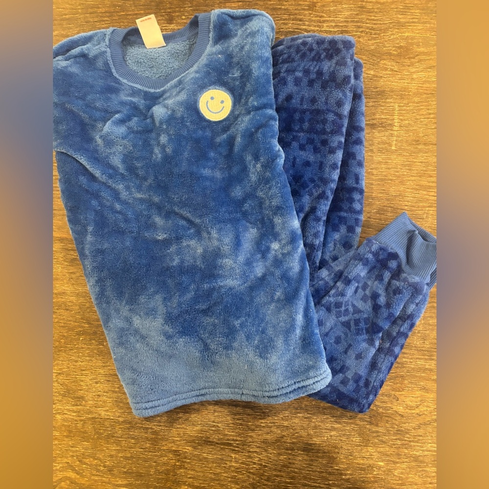 Super soft Blue Fleece Pajama Set with Smiley Face